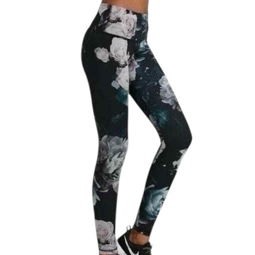 Floral High-Waist Navy & Pink Active Leggings